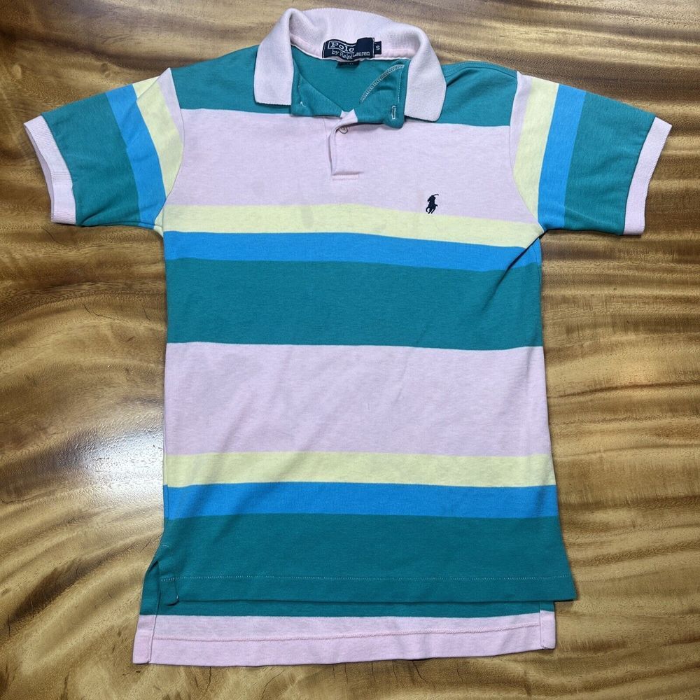 Ralph Lauren Rugby‎ Small Green Pink Blue Striped Made In USA READ!